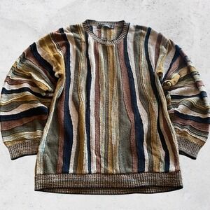 Protege Collection Mens XL 3D Knit Sweater Vintage Earth Tone Biggie 90s Grandpa
